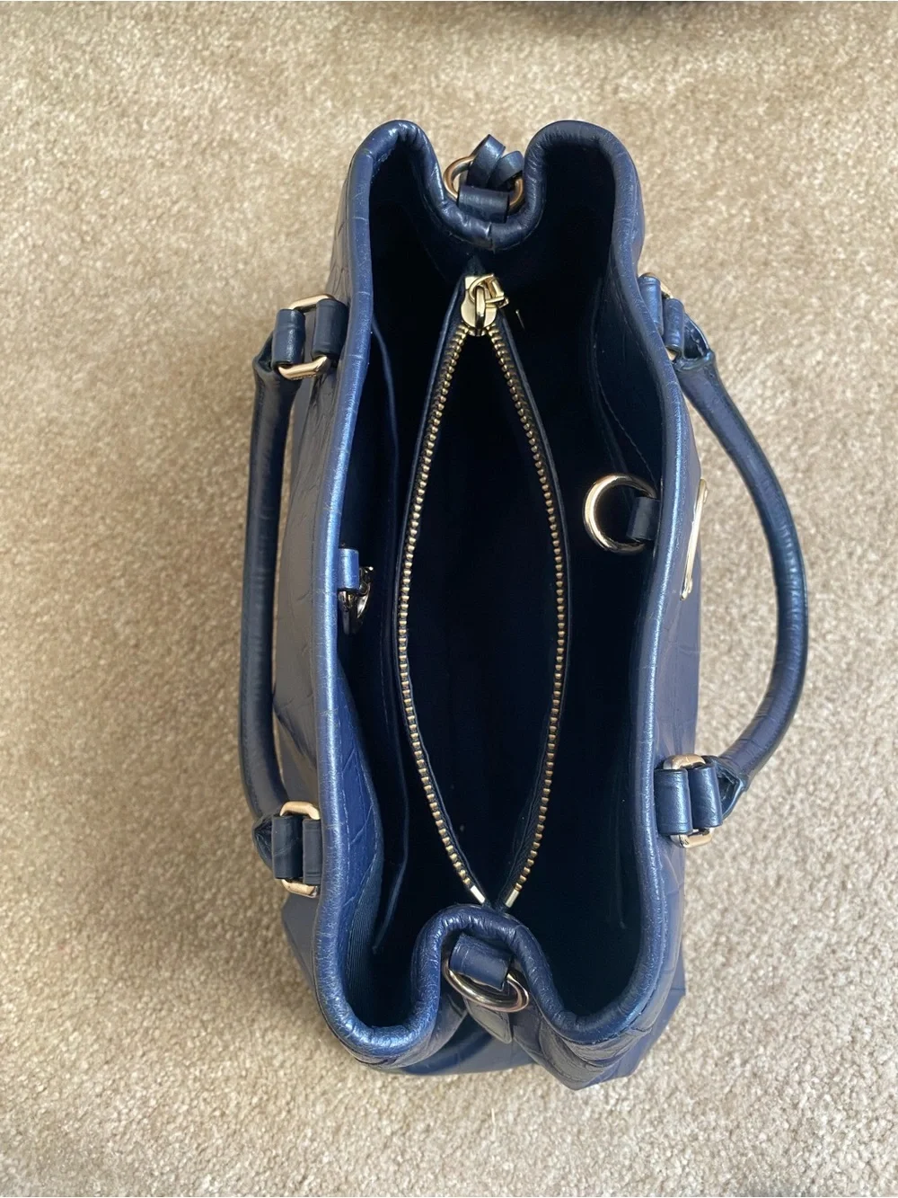 COACH Margot Carryall Purse Midnight Blue Croc-Embossed Leather Designer